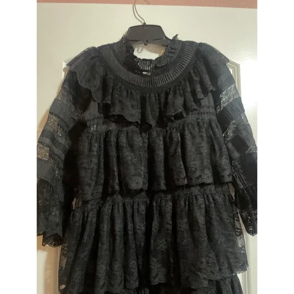Doen Oralie Lace Tiered Dress size S NWT A-Line Black Witchy Whimsigoth - Picture 6 of 15